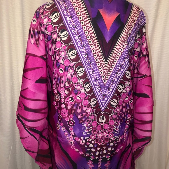 Kaftan dress with matching wood necklace feather and boho print OSFM - Picture 6 of 9